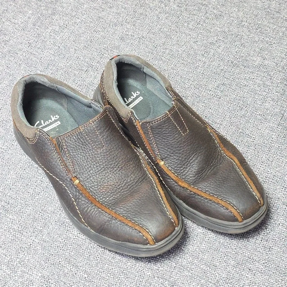 Clarks Cotrell Step Sneakers Mens sz 7 M Brown Leather Slip On Shoes Low Top - Picture 1 of 5
